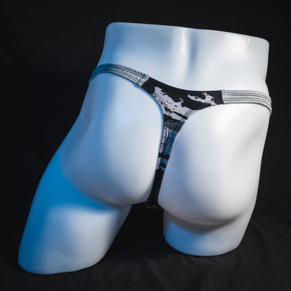 Men's concrete shapes thong underwear, classic cut, full rear view.