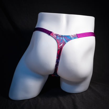 Men's crystal shard thong underwear, classic cut, rear view.