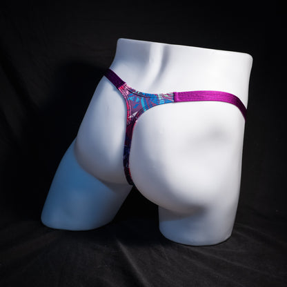 Men's crystal shard thong underwear, classic cut, rear view.