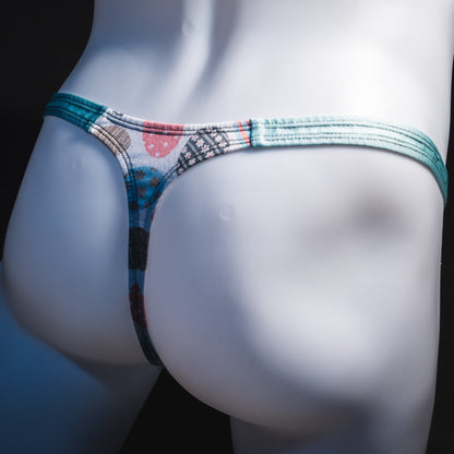 Men's Easter eggs thong underwear, classic cut, angled rear view.
