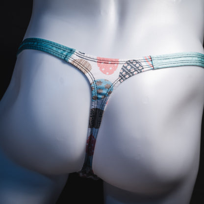 Men's Easter eggs thong underwear, classic cut, rear view.