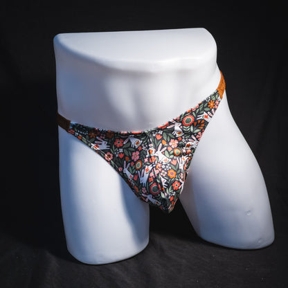 Men's easter themed thong underwear, classic cut, full front view.