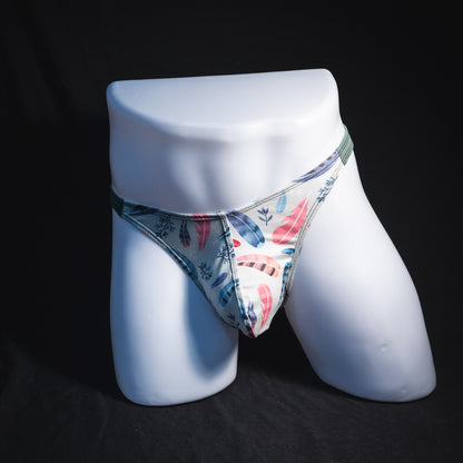 Men's feather patterned thong underwear, classic cut, Full front view
