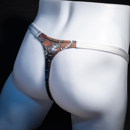 Men's football themed thong underwear, classic cut, rear view.