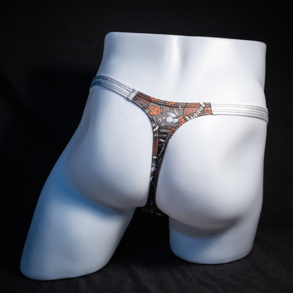 Men's football themed thong underwear, classic cut, rear view.
