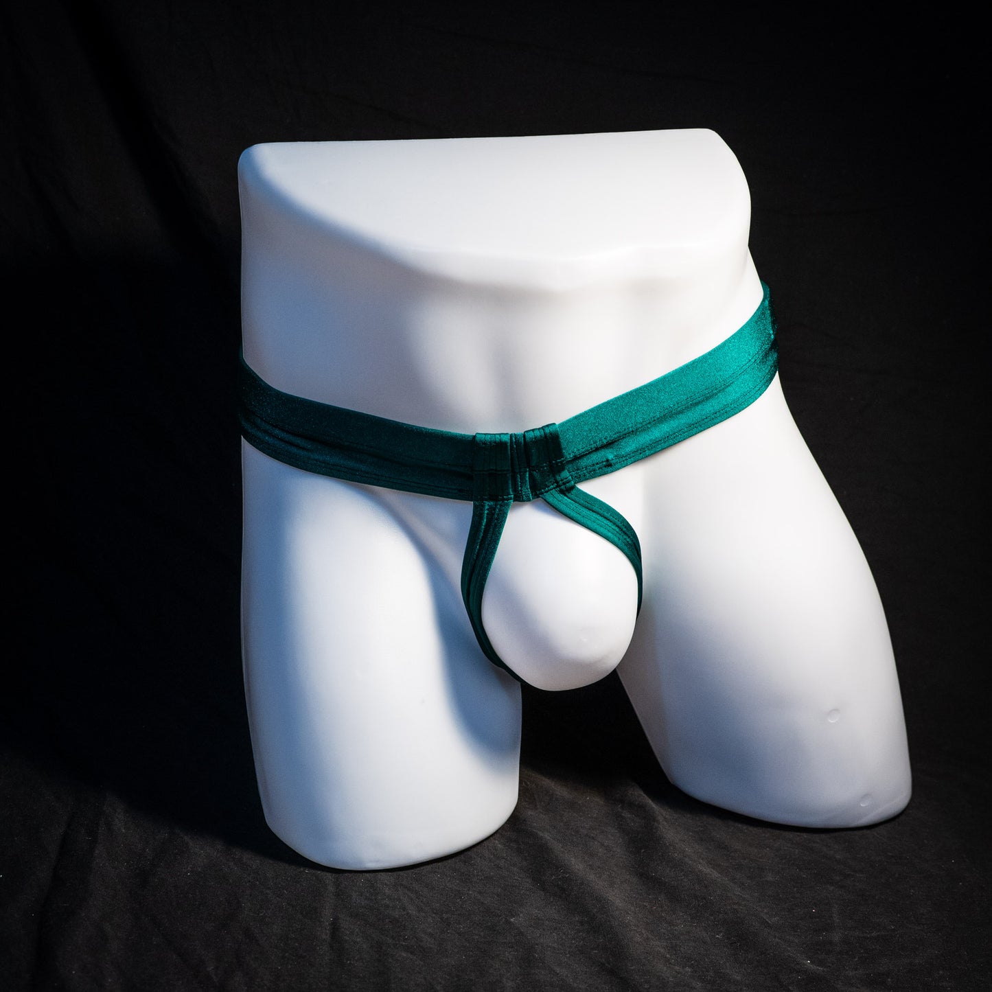 Men's pouchless forest green thong underwear, Full front view