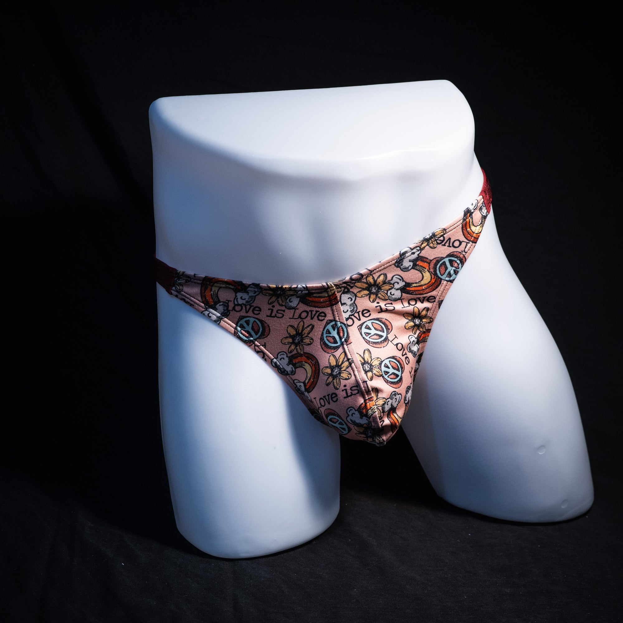 Men's gay pride thong underwear, classic cut, Full front view
