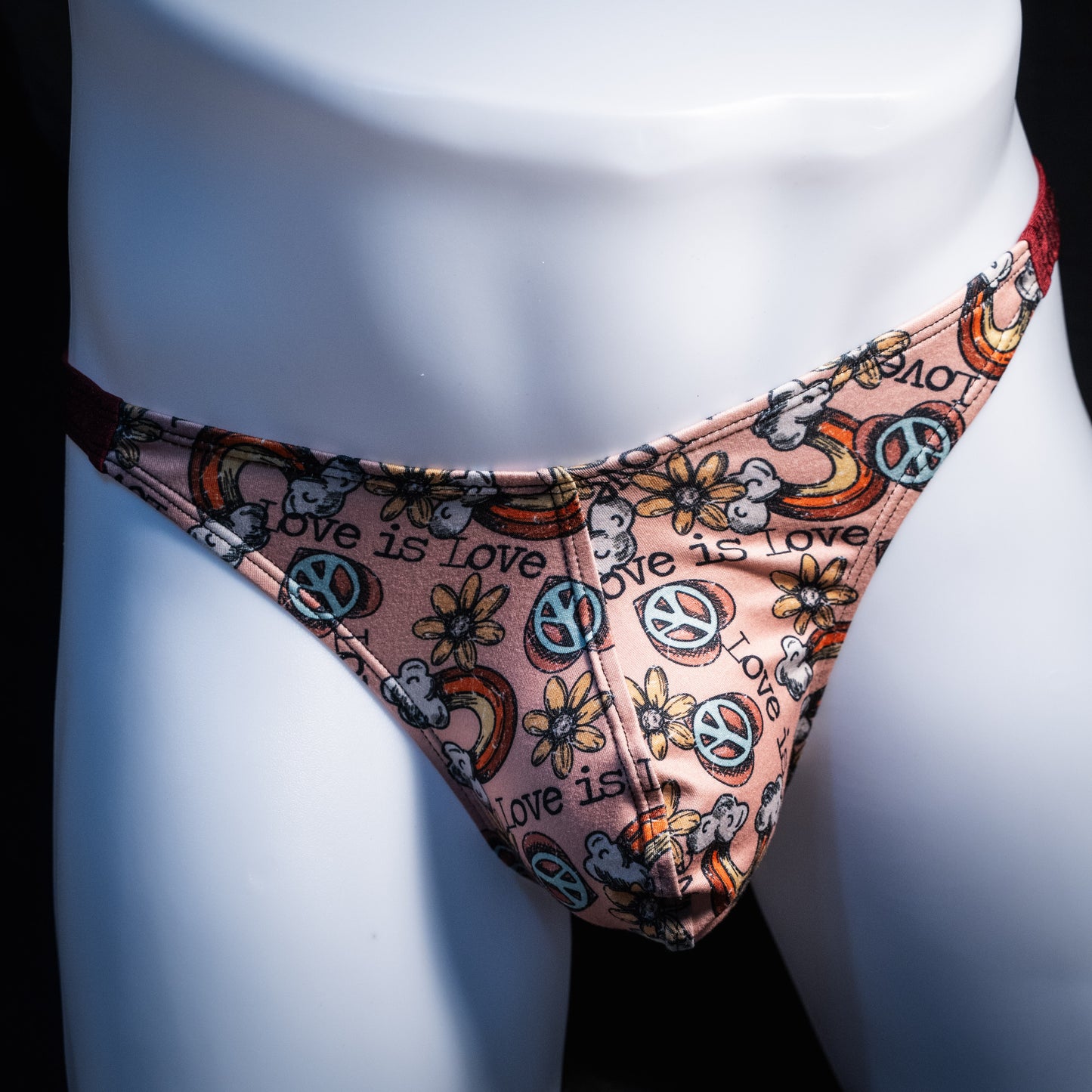 Men's gay pride thong underwear, classic cut, Front view