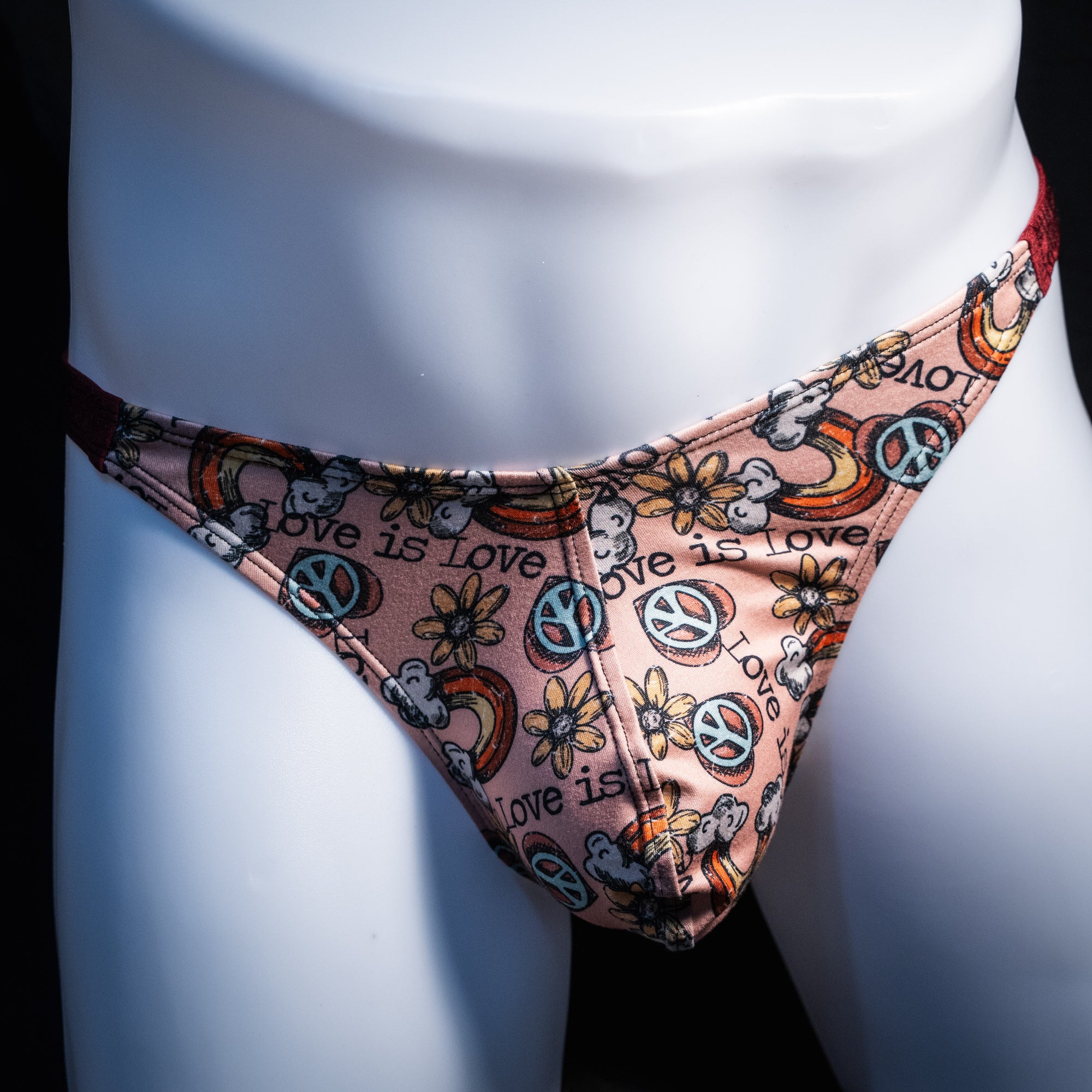 Men's gay pride thong underwear, classic cut, Front view