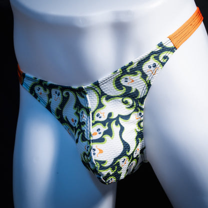 Men's Halloween ghosts Thong underwear, classic cut, Front angled view