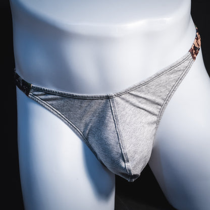 Men's Heather Gray with digital camo modal thong underwear, Classic cut, Front view