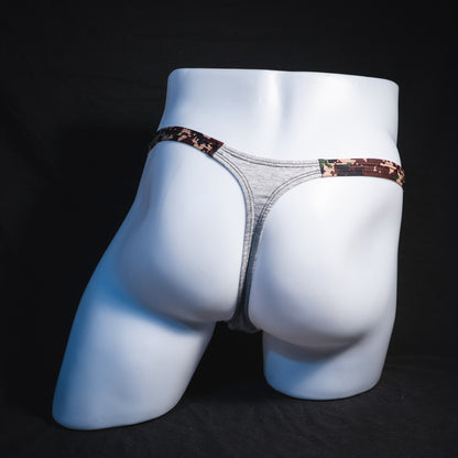 Men's Heather Gray with digital camo modal thong underwear, Classic cut, Rear full view