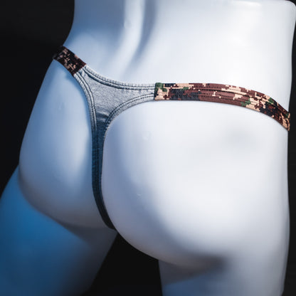 Men's Heather Gray with digital camo modal thong underwear, Classic cut, Rear view