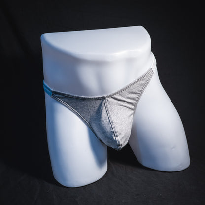 Men's heather gray and white modal thong underwear, classic cut, Full front view