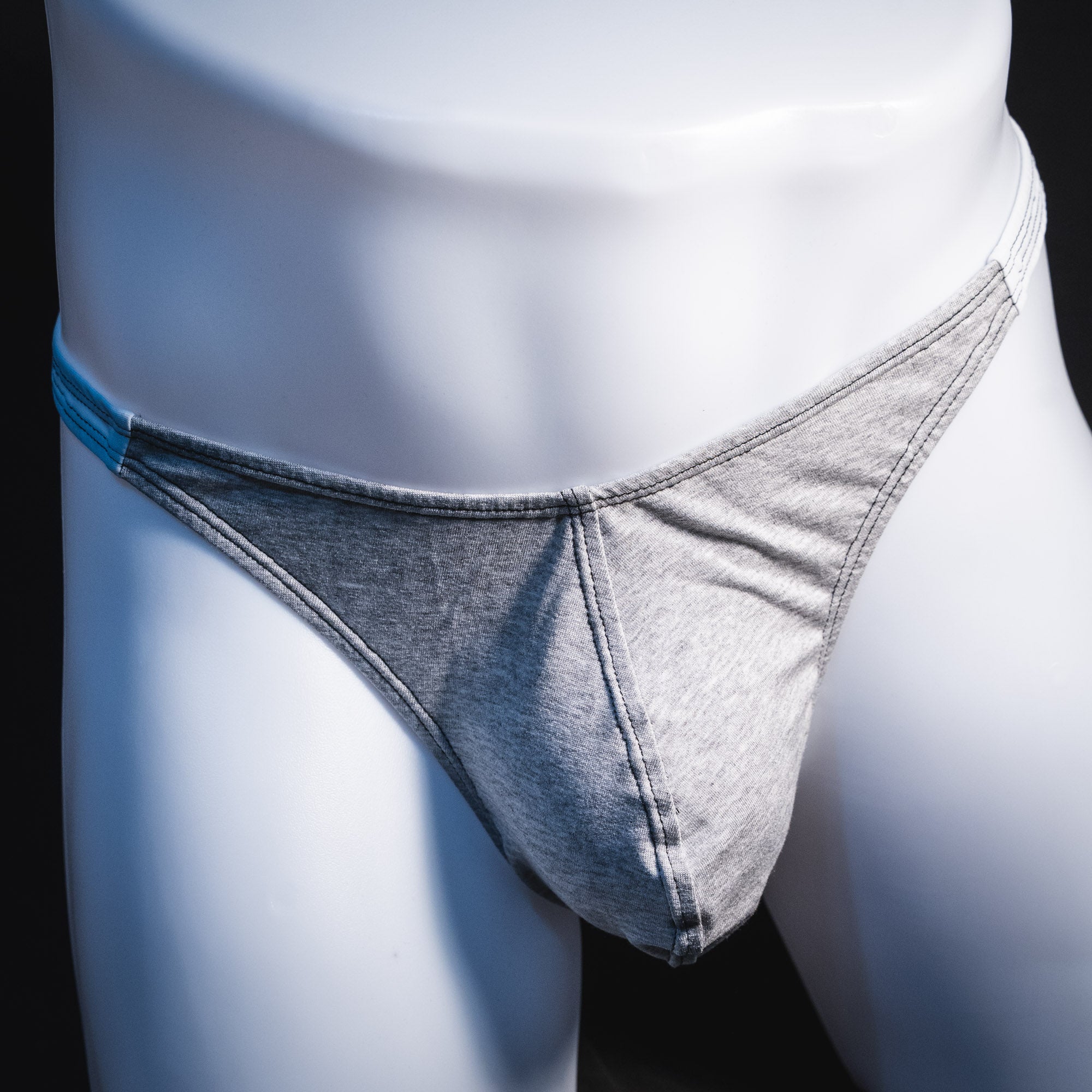 Men's heather gray and white modal thong underwear, classic cut, Front view