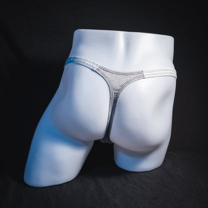 Men's heather gray and white modal thong underwear, classic cut, Full rear view