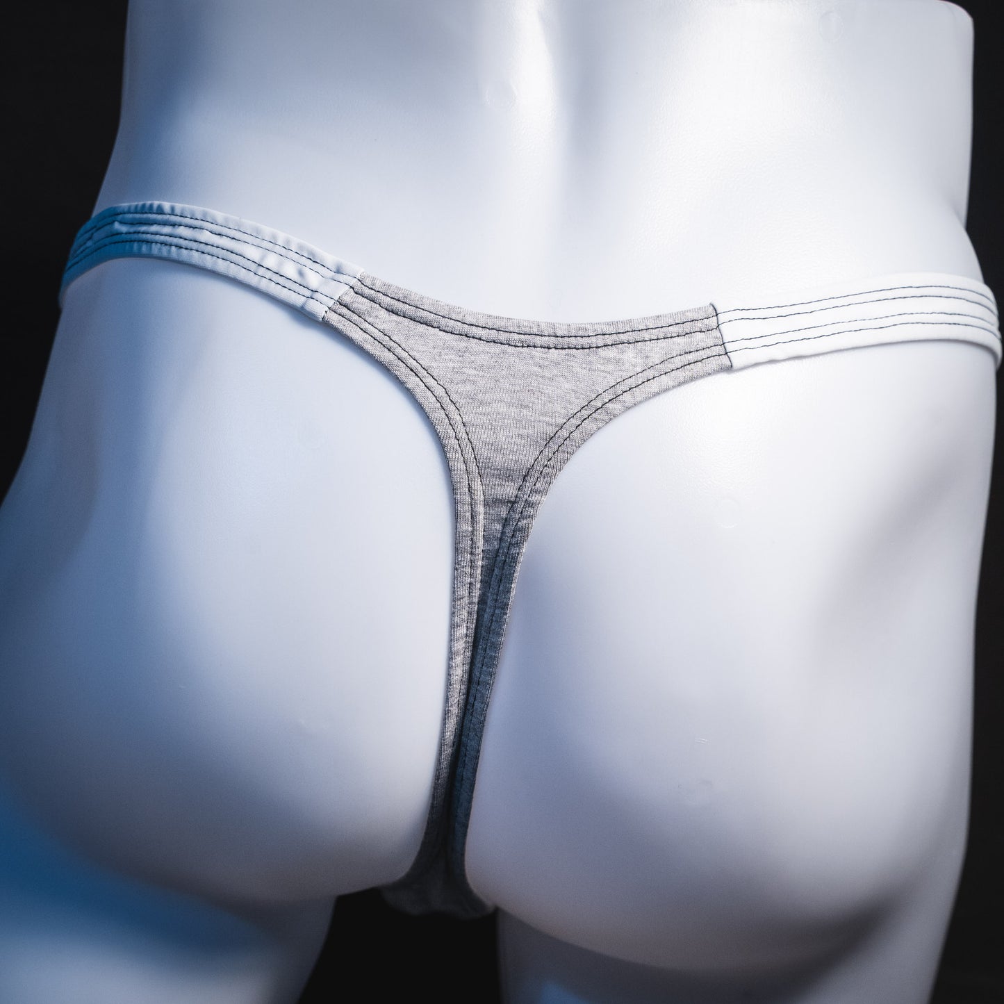 Men's heather gray and white modal thong underwear, classic cut, Rear view
