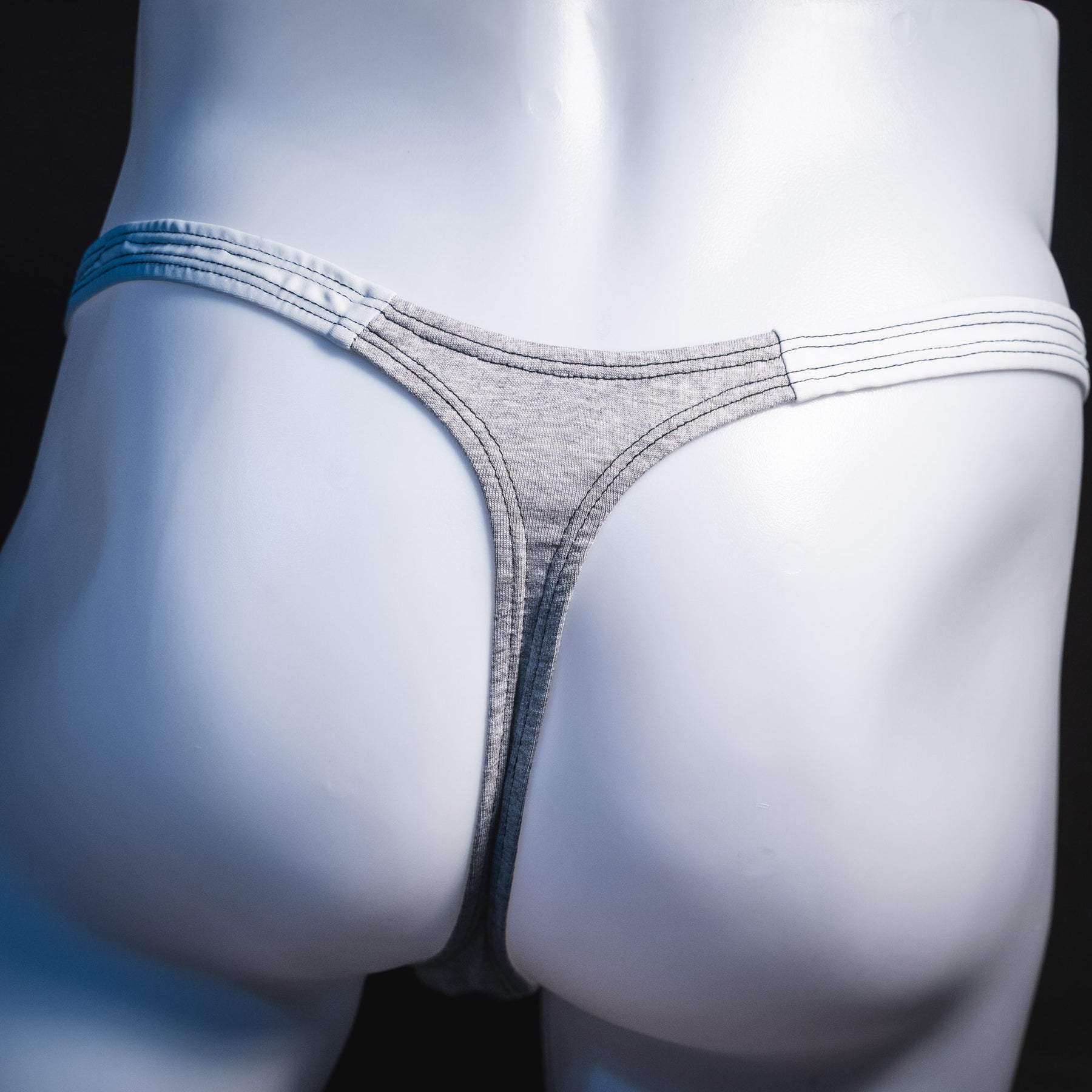 Men's heather gray and white modal thong underwear, classic cut, Rear view
