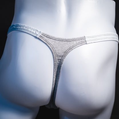 Men's heather gray and white modal thong underwear, classic cut, Rear view