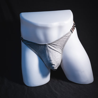 Men's Heather Gray and abstract leopard modal thong underwear, classic cut, Full front view