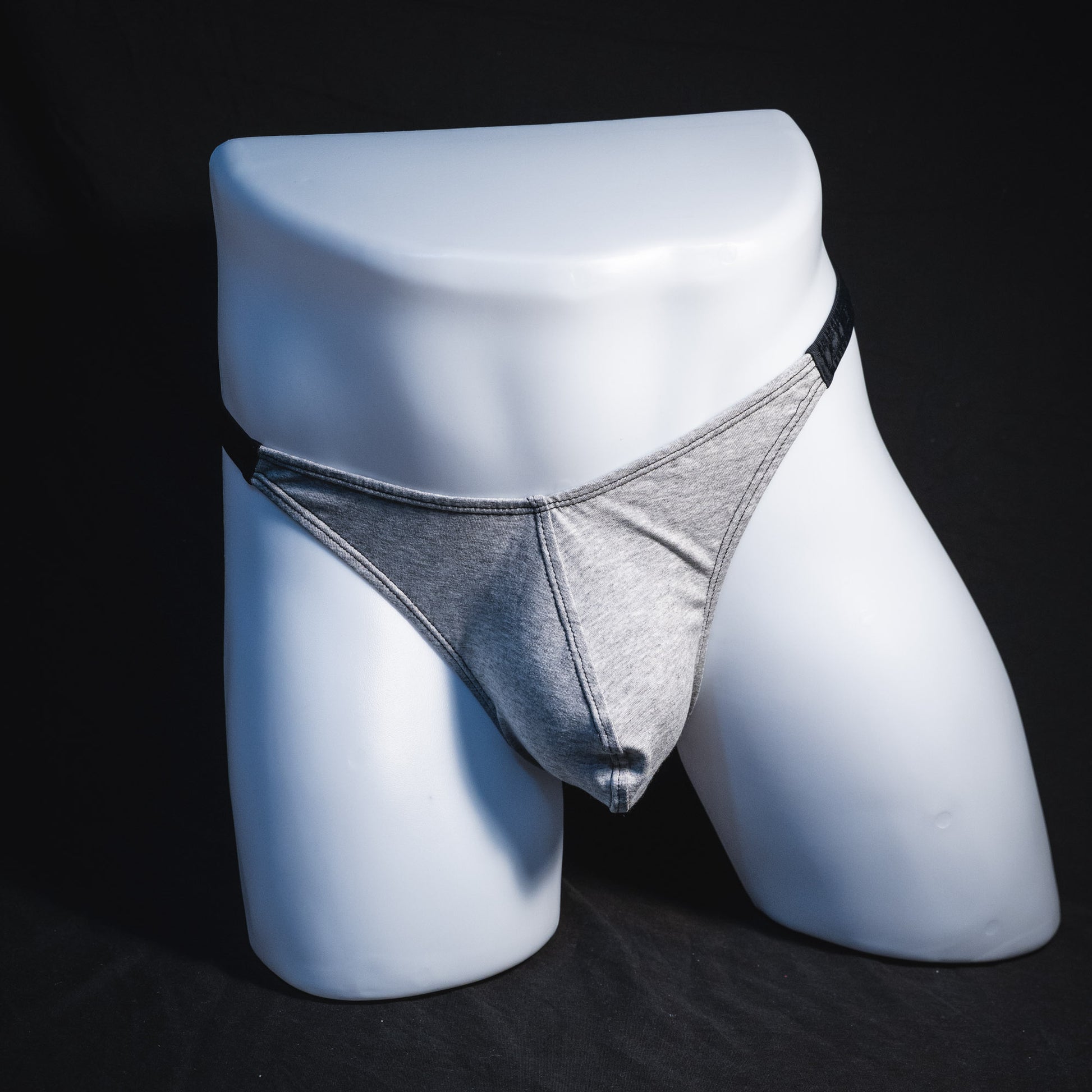 Men's gray modal thong underwear, classic cut, Full front view