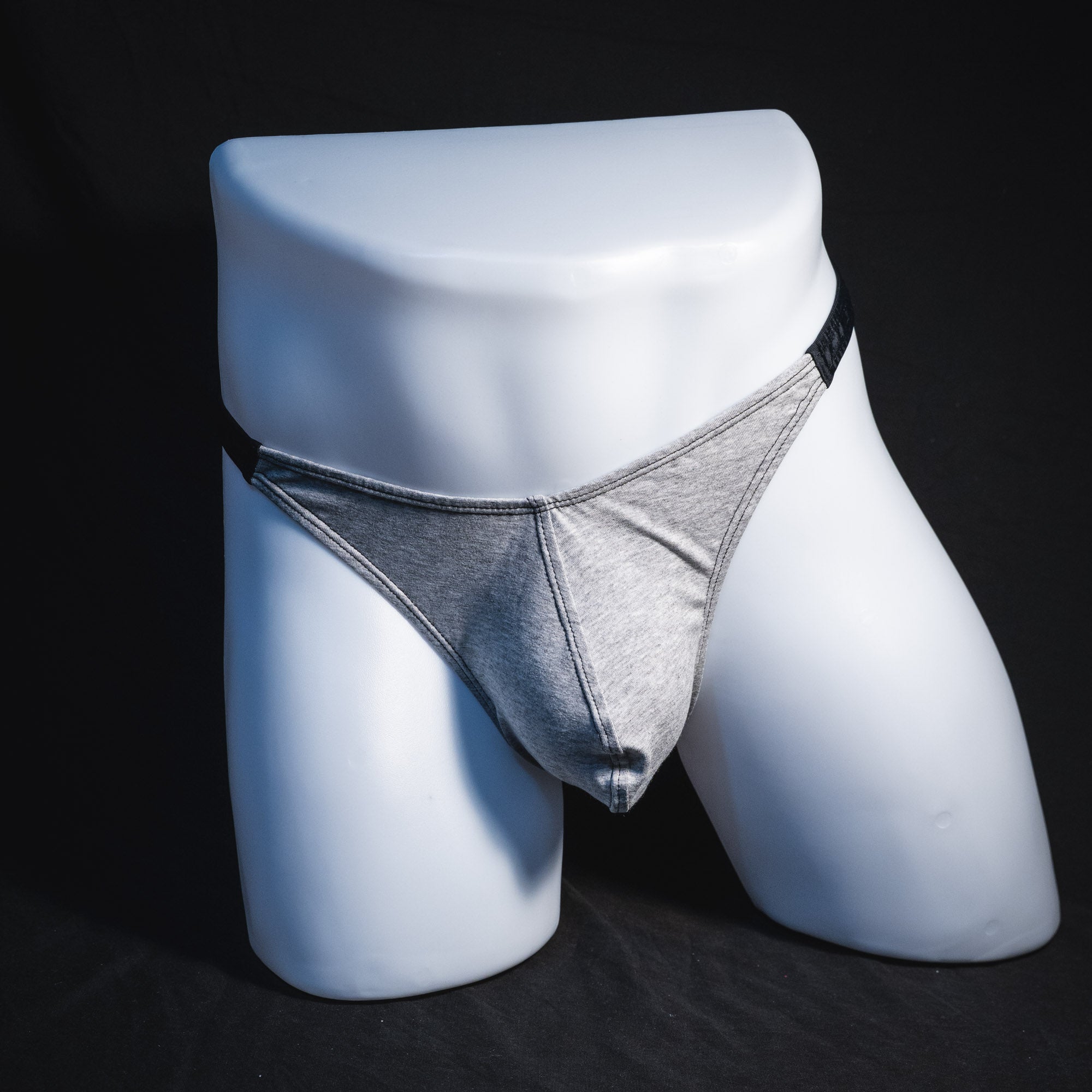 Men's gray modal thong underwear, classic cut, Full front view