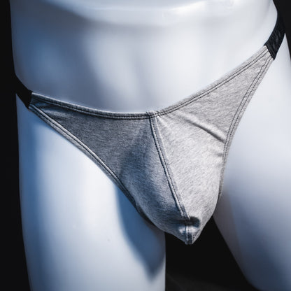 Men's gray modal thong underwear, classic cut, Front view