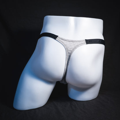 Men's gray modal thong underwear, classic cut, Full rear view