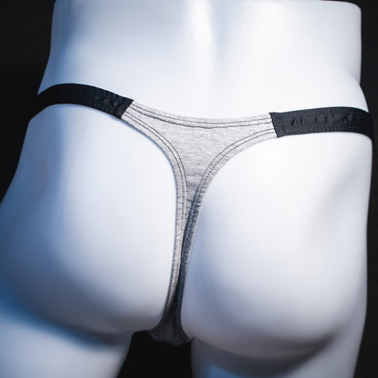 Men's gray modal thong underwear, classic cut, Rear view
