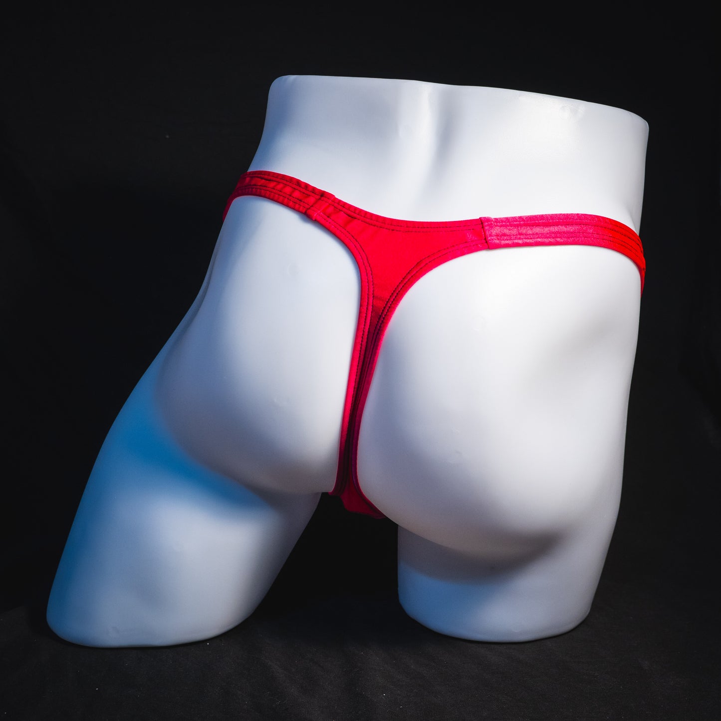 Men's Valentine's Day lips thong underwear, classic cut, full rear view.