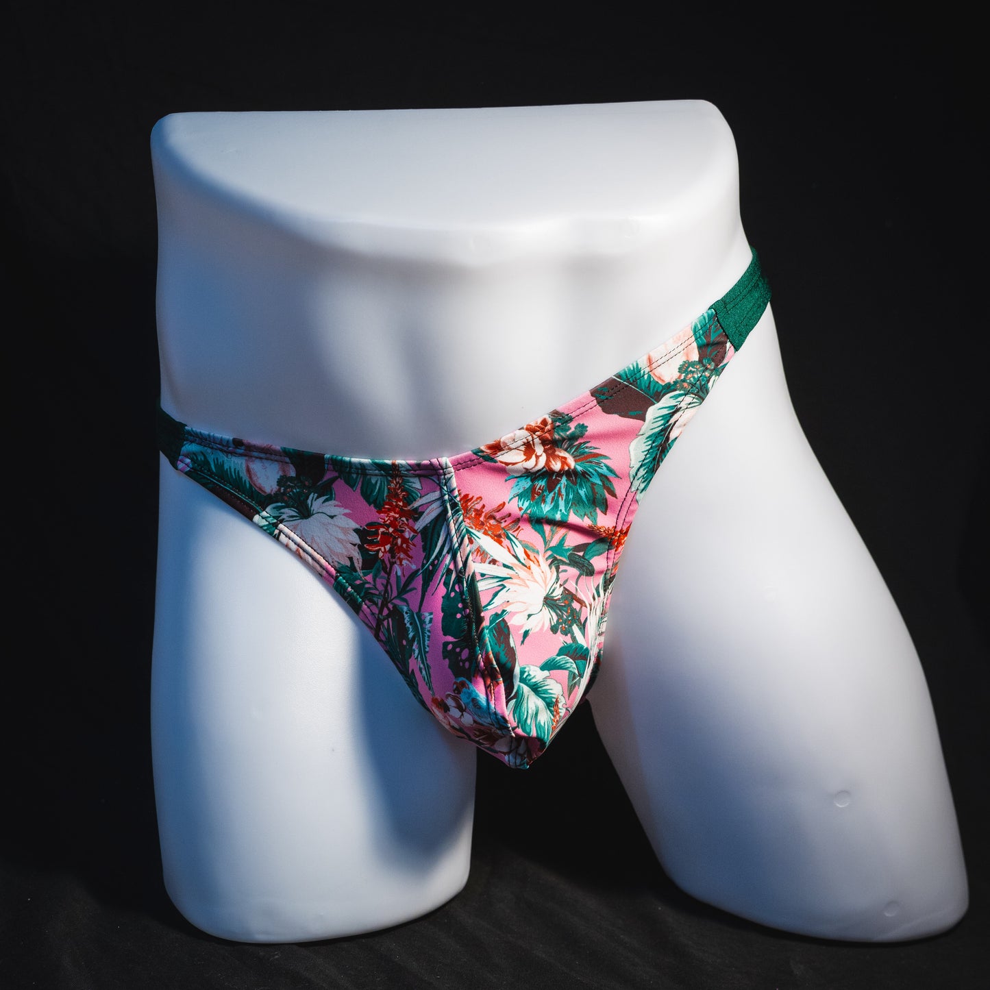 Men's jungle surge thong underwear, classic cut, full front view.