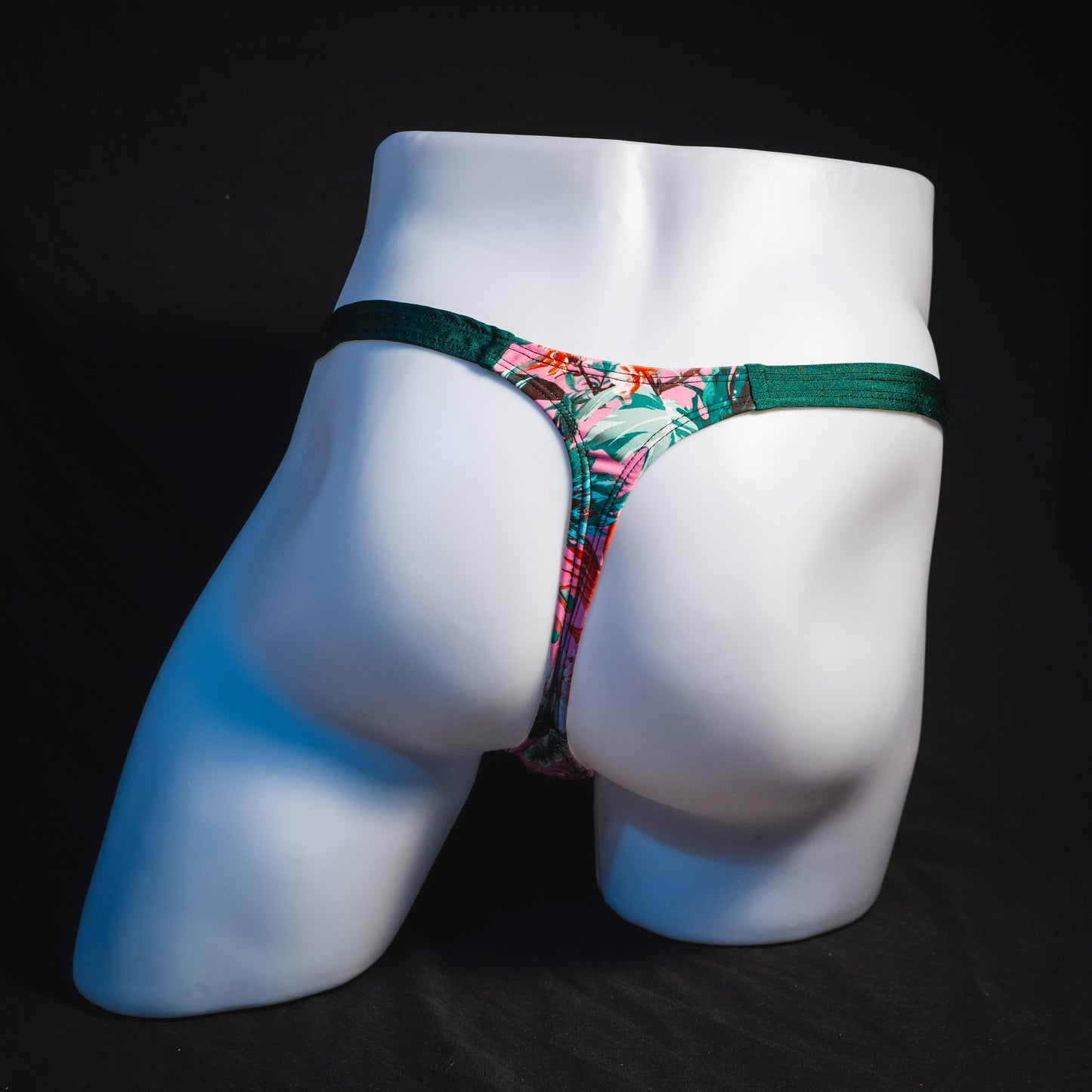 Men's jungle surge thong underwear, classic cut, full rear view.