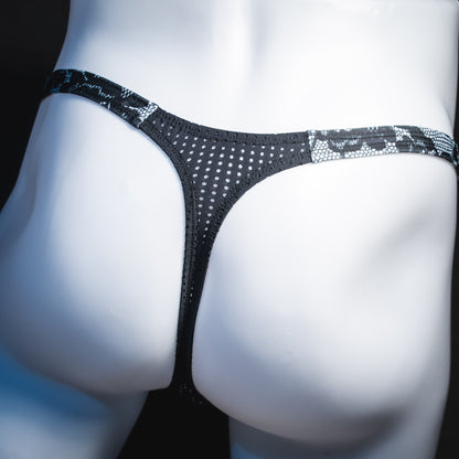 Men's lace and mesh thong underwear, classic cut, Rear view