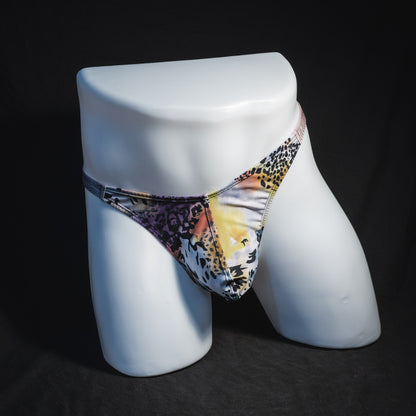 Men's wild cat thong underwear, classic cut, full front view.