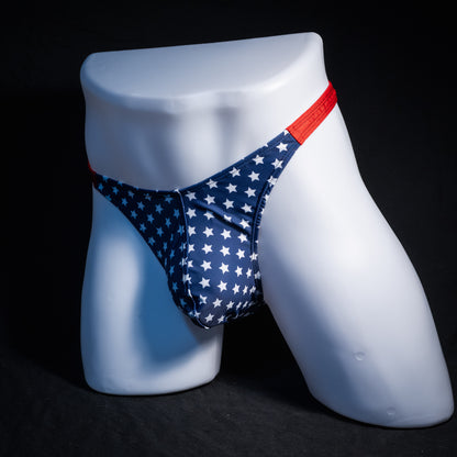 Men's patriotic thong underwear, classic cut, Angled full front view