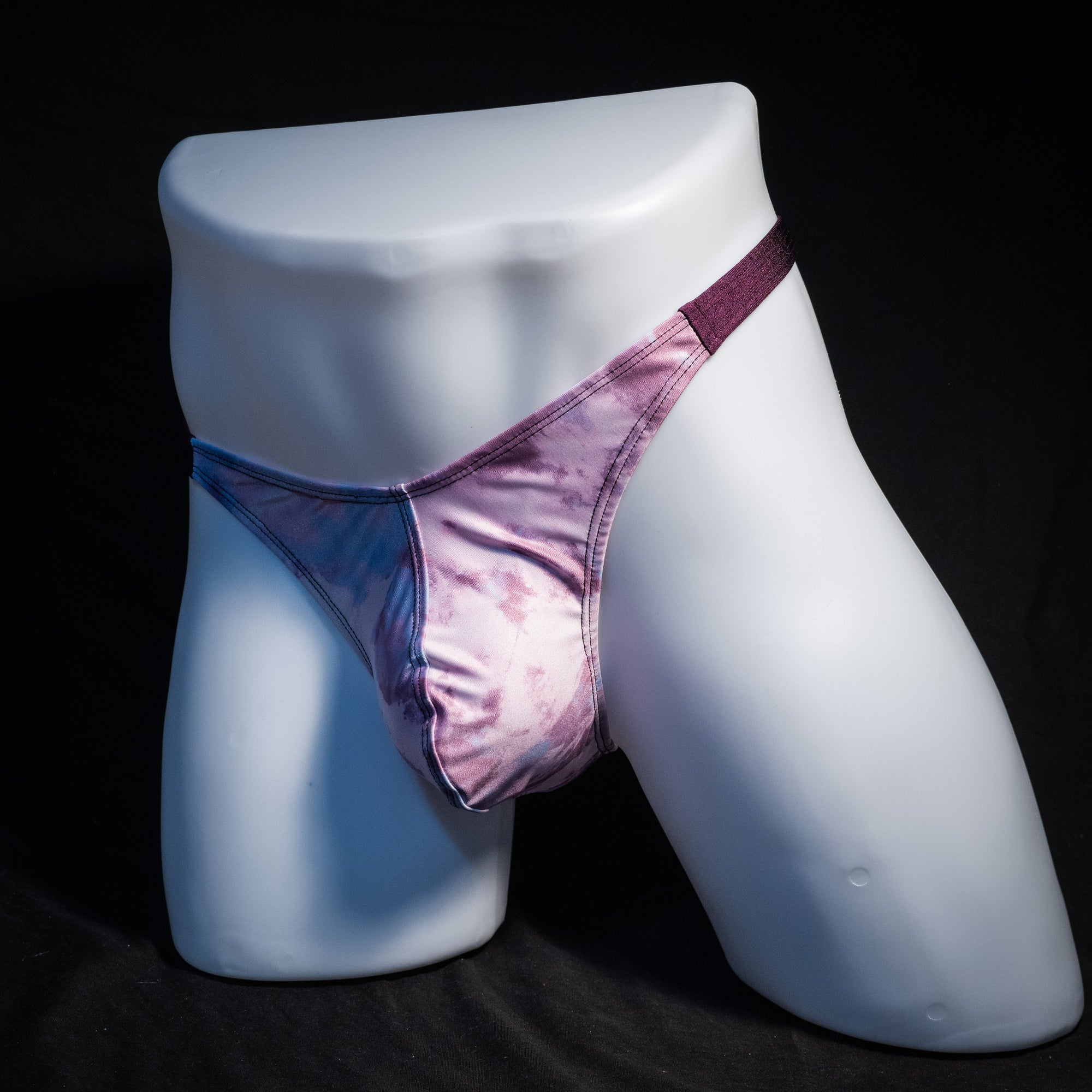 Men's pink cotton candy thong underwear, classic cut, front view.