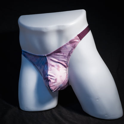 Men's pink cotton candy thong underwear, classic cut, front view.