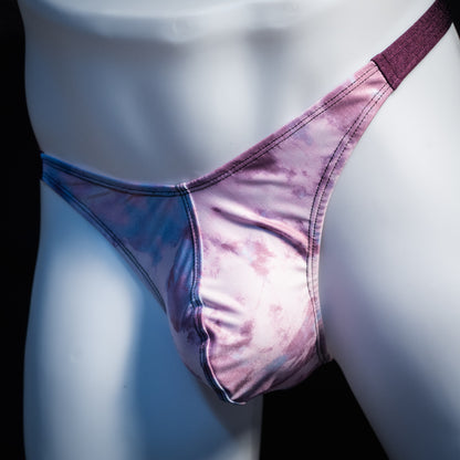 Men's pink cotton candy thong underwear, classic cut, front view.