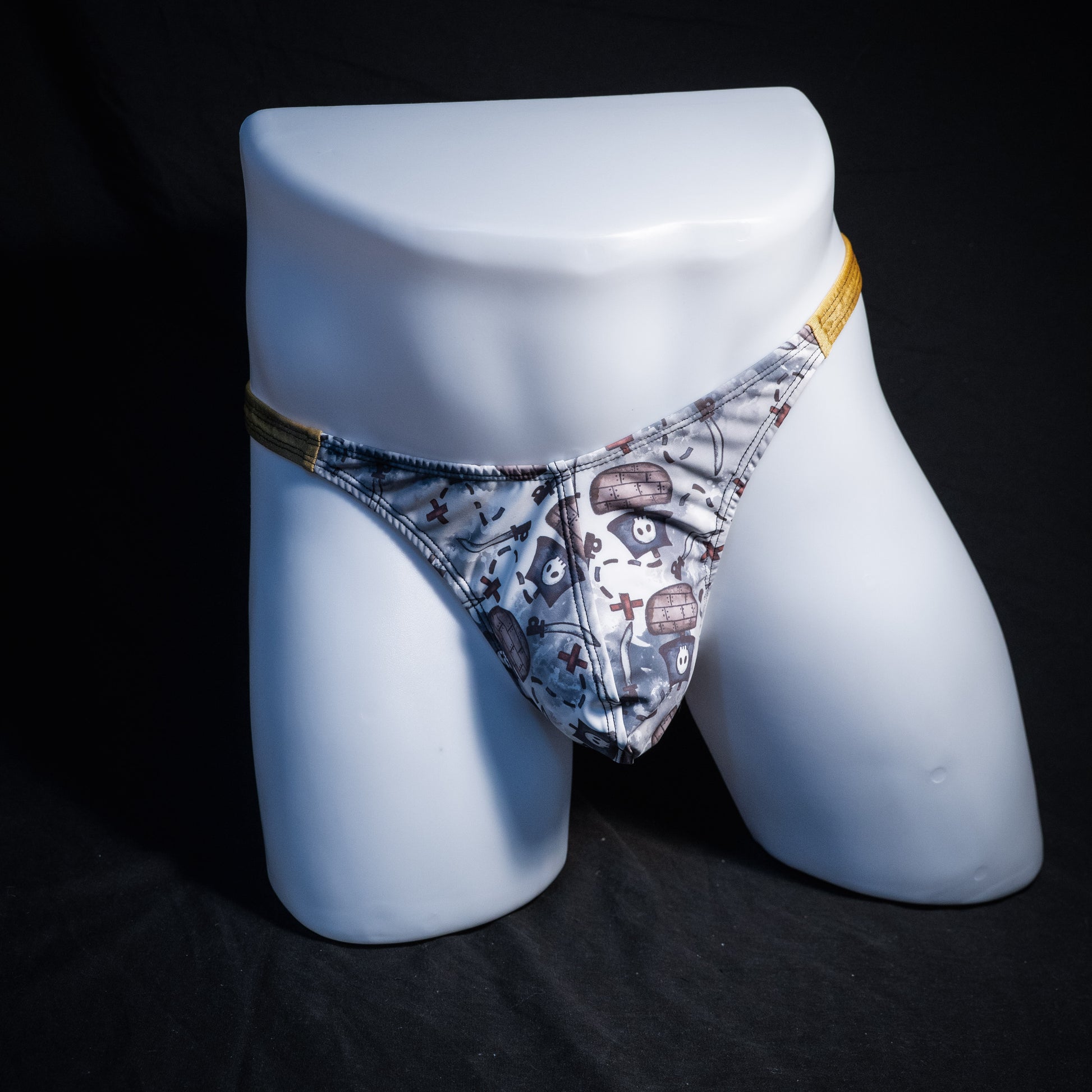 Men's pirate themed thong underwear, classic cut, Front view full