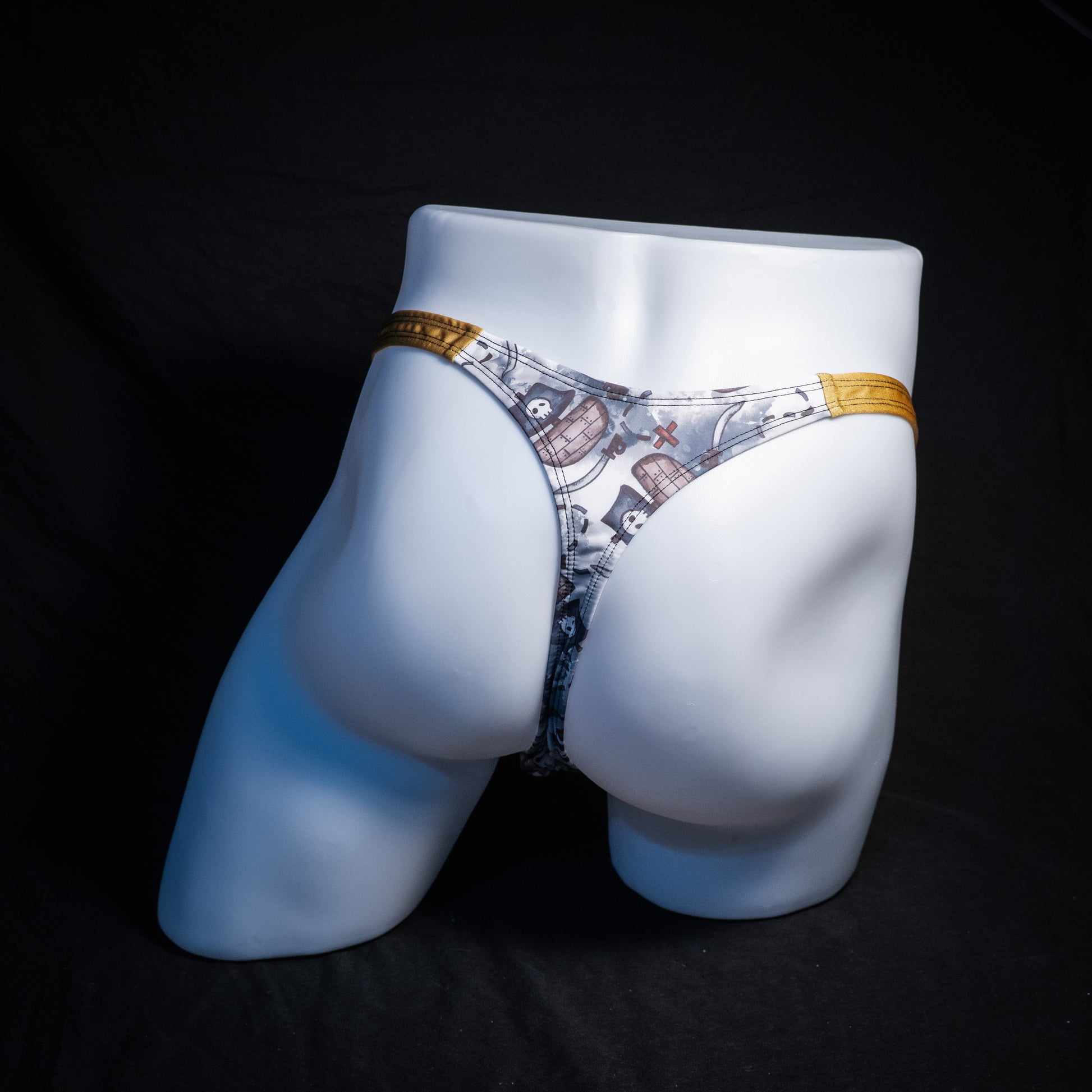 Men's pirate themed thong underwear, classic cut, Full rear view