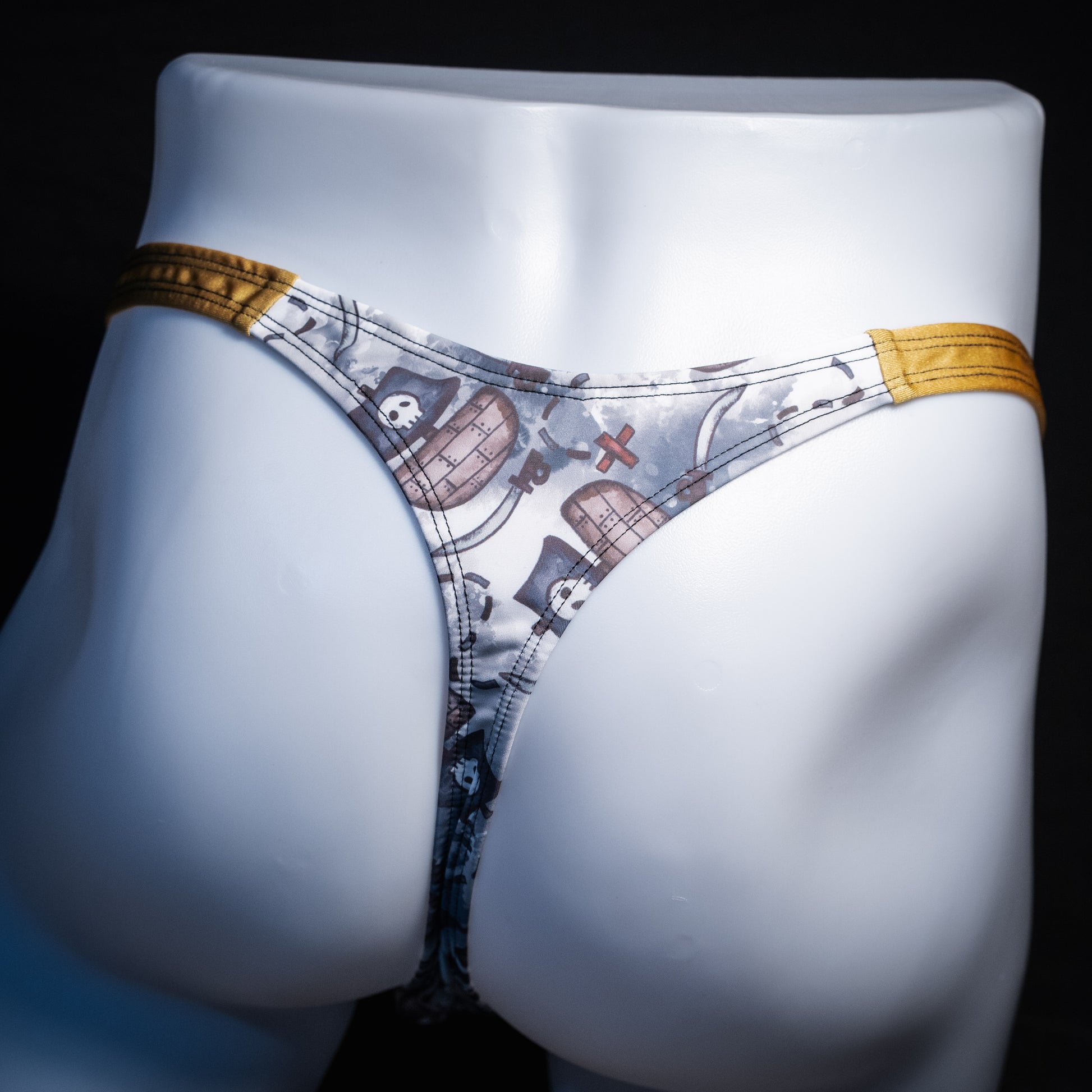 Men's pirate themed thong underwear, classic cut, Rear view