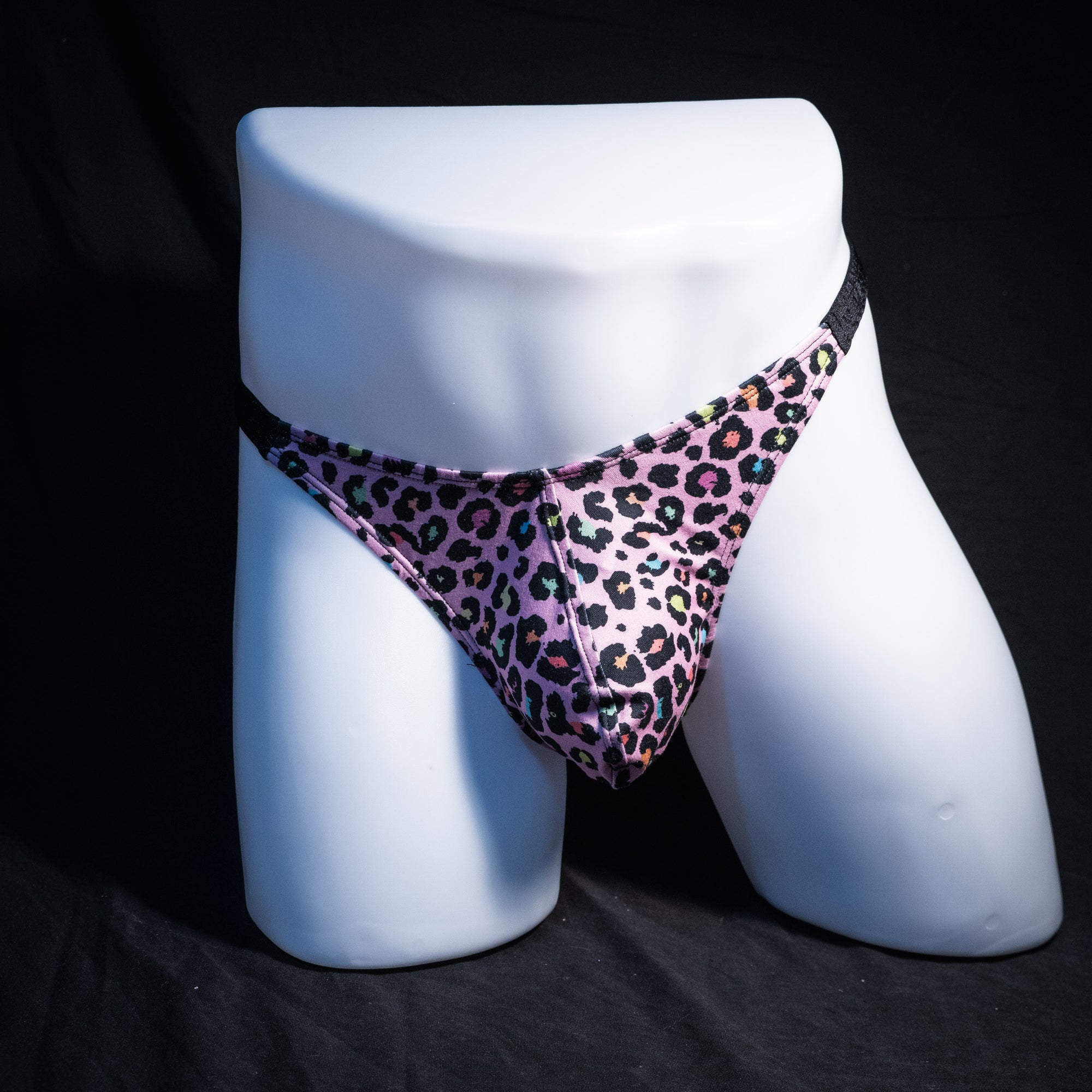 Men's Rainbow cheetah thong Underwear, classic cut, Full front view