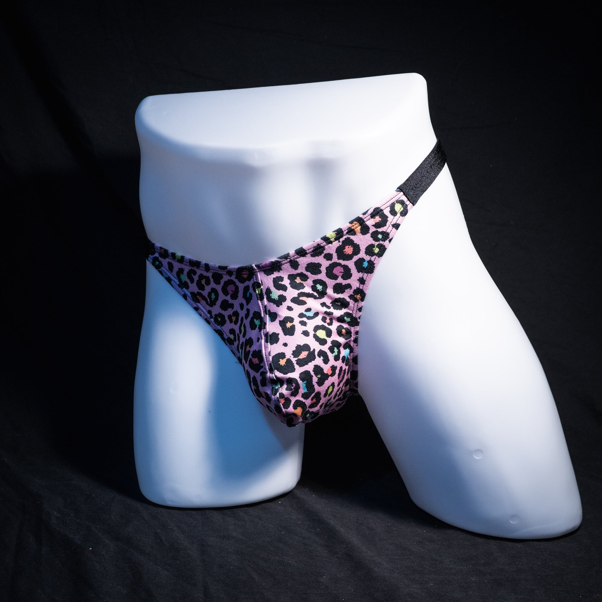Men's Rainbow cheetah thong Underwear, classic cut, Full front angled view