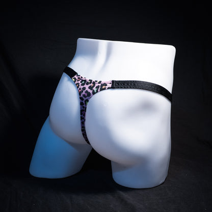 Men's Rainbow cheetah thong Underwear, classic cut, Full angled rear view