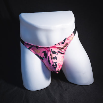 Men's sex toy print thong underwear, classic cut, Full front view