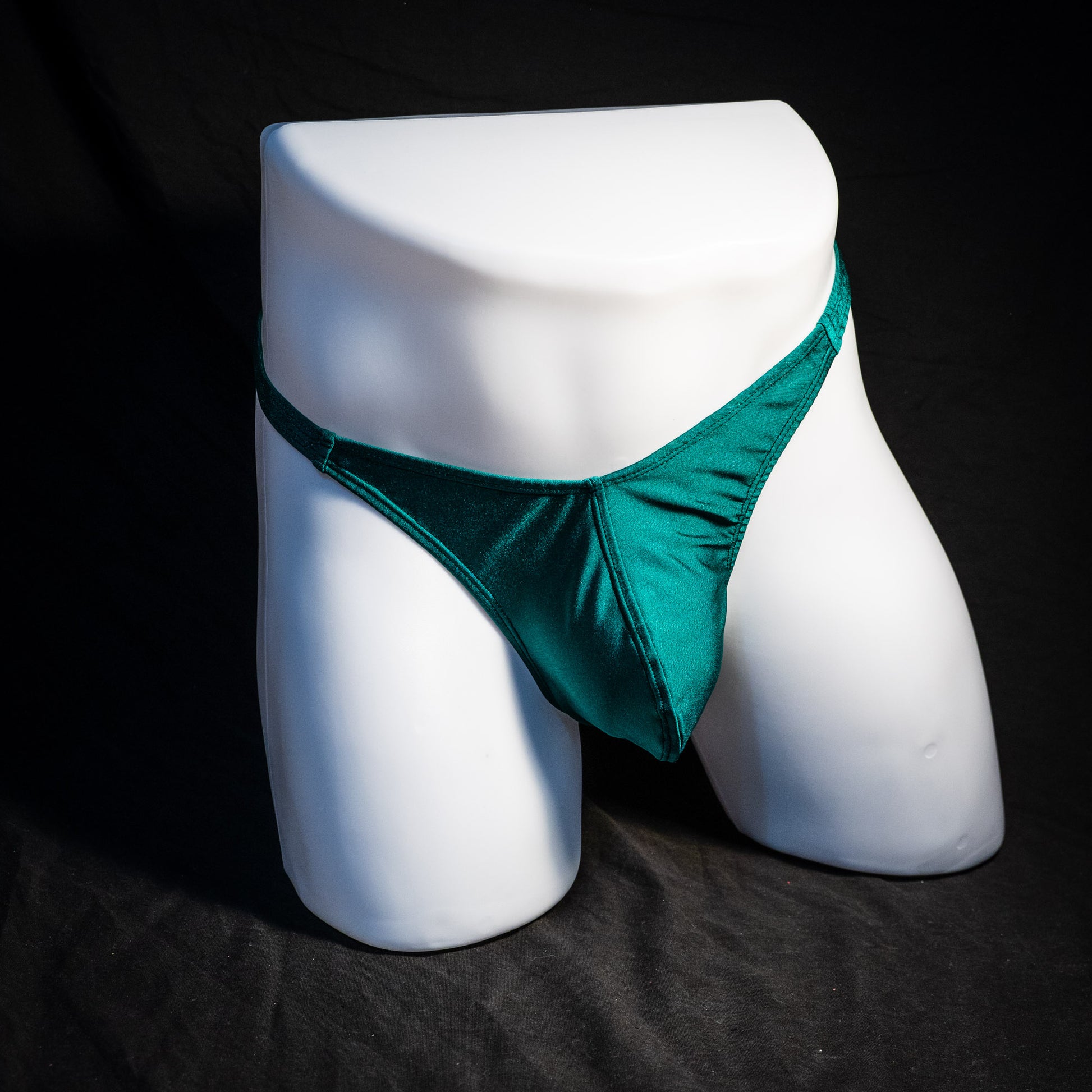 Men's forest green thong underwear, classic cut, Full front view