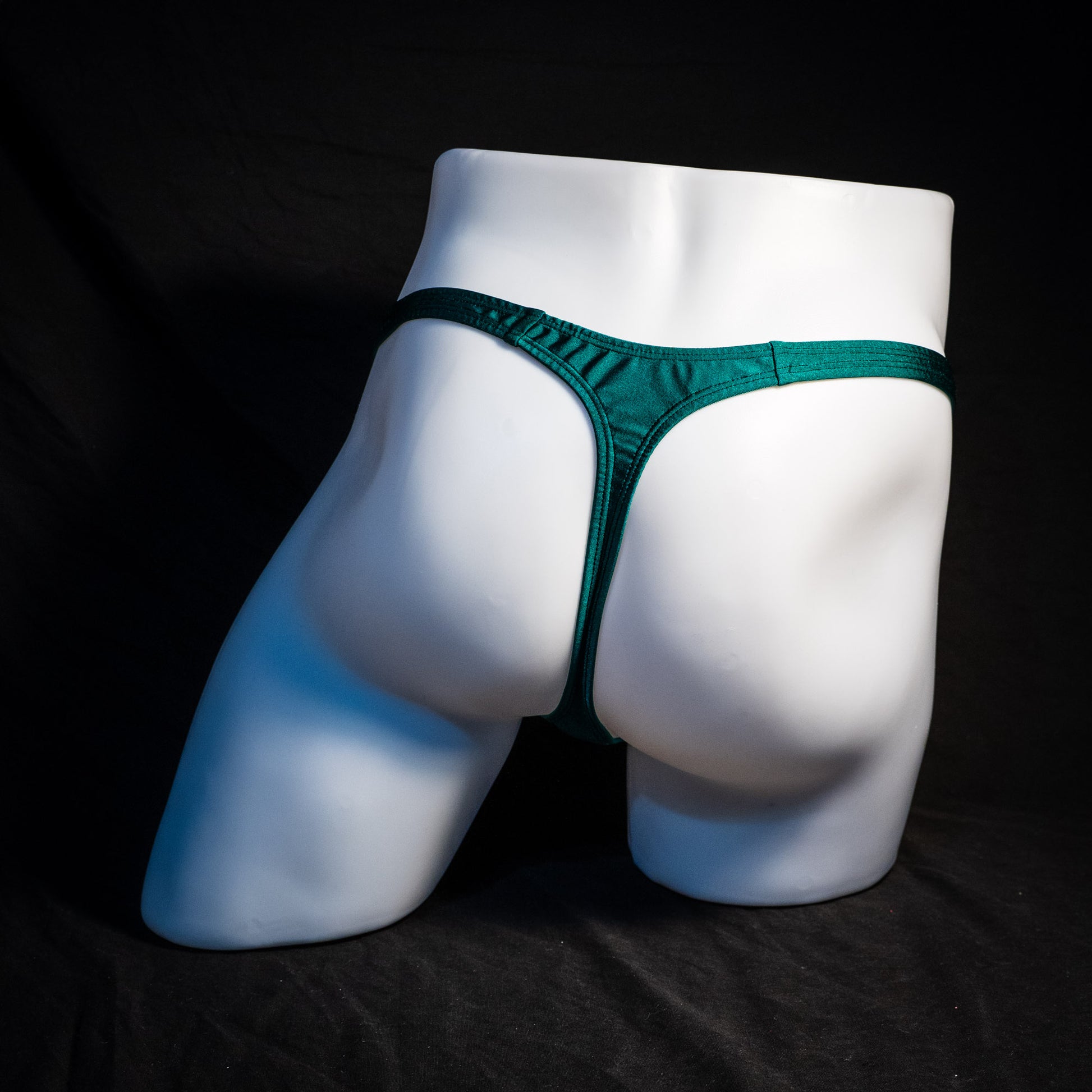 Men's forest green thong underwear, classic cut, Full rear view