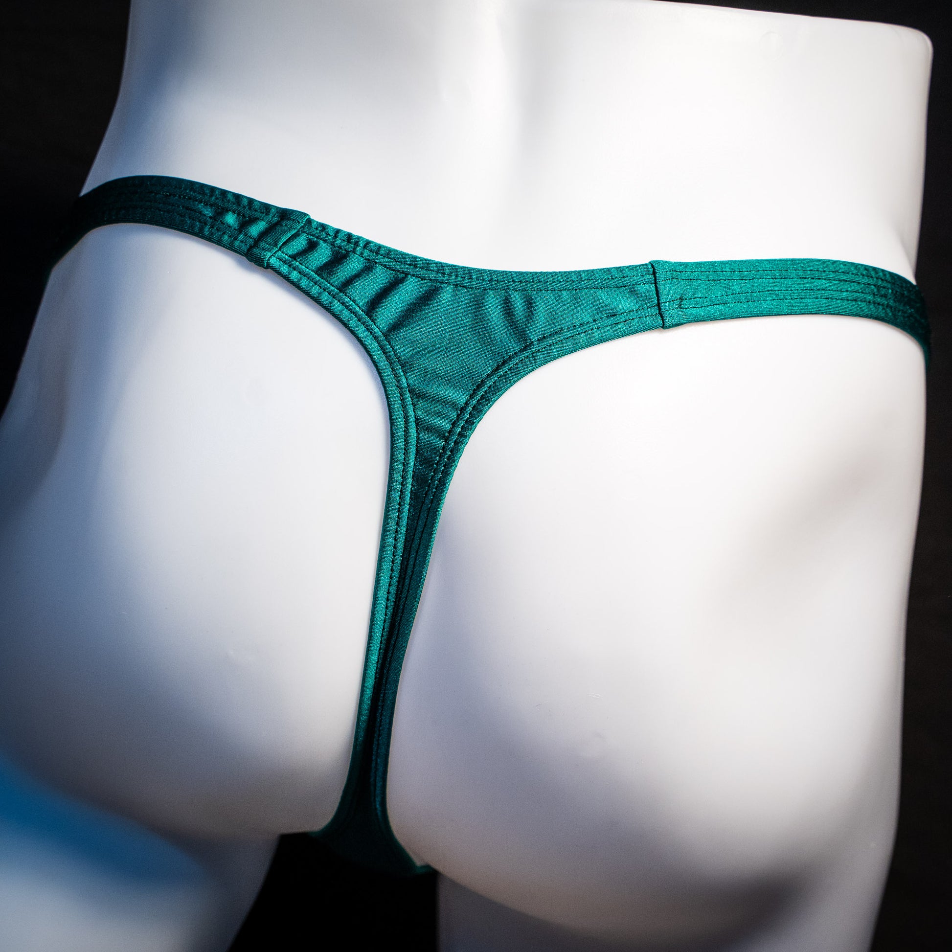  Men's forest green thong underwear, classic cut, Rear view