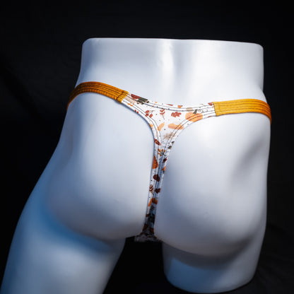 Men's Thanksgiving themed thong underwear, classic cut, rear view.