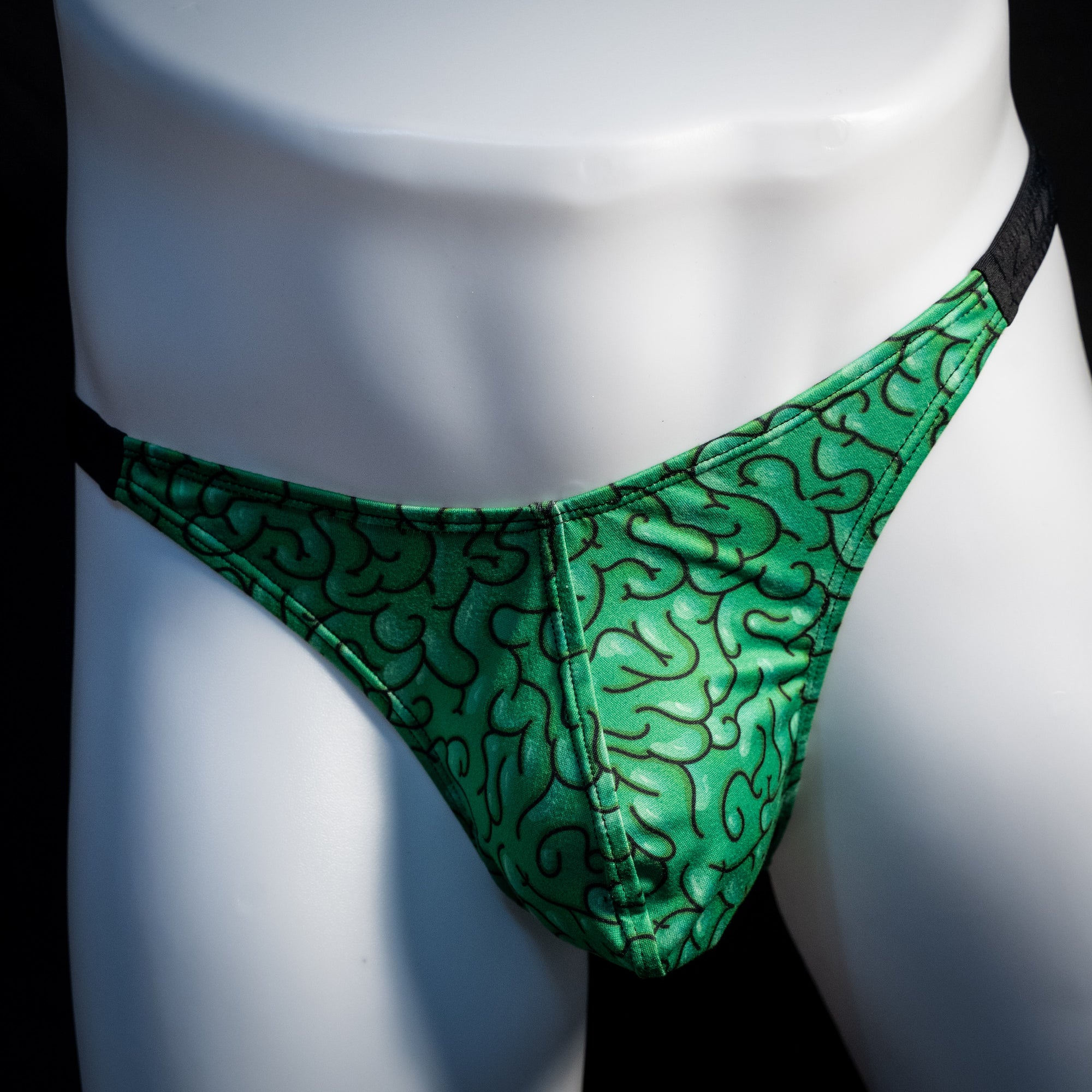 Men's thong underwear with brains print, classic cut, Front view